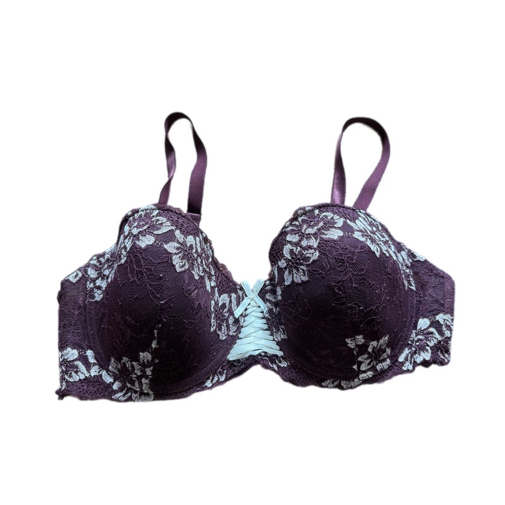 Pure Beauty Rene Rofe Bra Womens 42C Purple Excellent Floral Lace Corset Detail